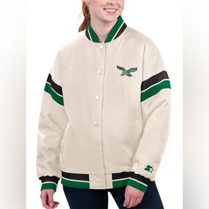 Starter Oversized Cream Jacket with Philadelphia Eagles Embroidery (small)